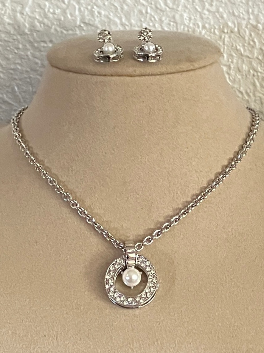 Crystal Pearl Necklace and Earrings